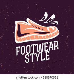 Vector flat sport shoe brand mark logo, symbol design. Sport footwear sign, icon illustration. Flat, retro, vintage style.