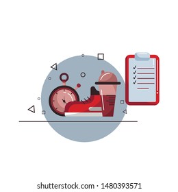 Vector flat sportive equipment illustration. Flat icon set composition