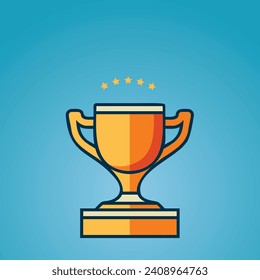 Vector flat sports cup isolated from background. Gold award for the best player on a blue background.