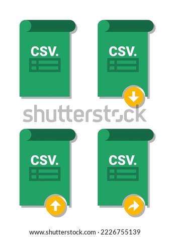 Vector of flat spreadsheet icon, spreadsheet download, upload,and share icon. Digital Spreadsheet icon with CSV format. CSV file format logo with table icon. Comma Separated Values logo.