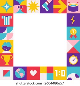 Vector flat square frame for poster with abstract icons which are signs of world football championship (cup). in 2026 trendy template with copy space, geometrical clipart for sport collection