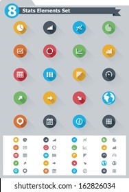 Vector flat statistics, charts and data representation icon set