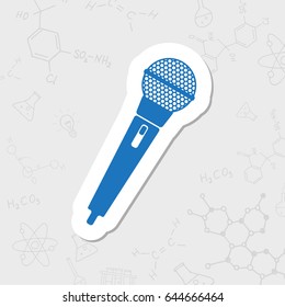 Vector flat sticker hand microphone icon on white background 