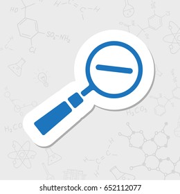 Vector flat sticker magnify minus icon on white background . Business collection 