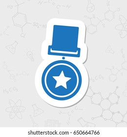 Vector flat sticker medal icon on white background . Winner award 
