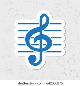 Vector flat sticker music icon on white background 