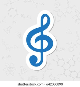 Vector flat sticker music icon on white background 