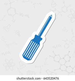 Vector flat sticker phillips screwdriver icon on white background 