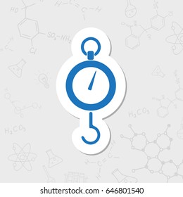 Vector flat sticker physics dynamometer for laboratory work on white background 