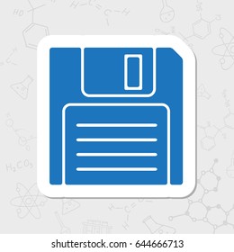 Vector flat sticker retro floppy disk icon on white background 