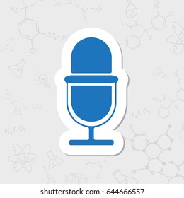 Vector flat sticker retro microphone icon on white background 