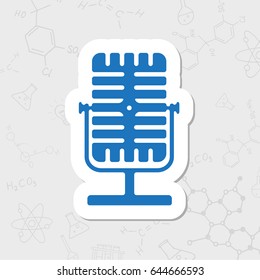 Vector flat sticker retro microphone icon on white background 