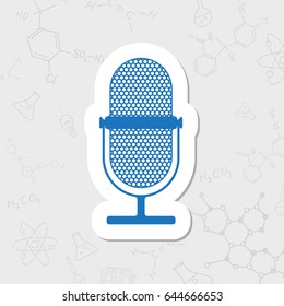 Vector flat sticker retro microphone icon on white background 