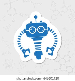 Vector flat sticker retro robot toy icon on white background 