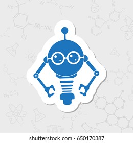 Vector flat sticker retro robot toy icon on white background 