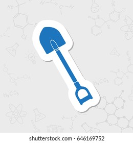 Vector flat sticker shovel icon on white background . Industrial equipment 