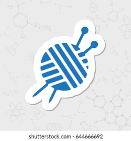 Vector flat sticker tailor ravel ball of yarn for knitting icon on white background 