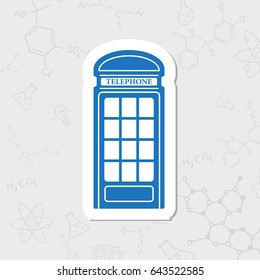 Vector flat sticker telephone box icon on white background 
