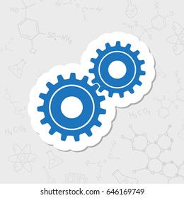 Vector flat sticker two cogwheels icon on white background 