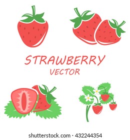 Vector flat strawberry icons set on white background