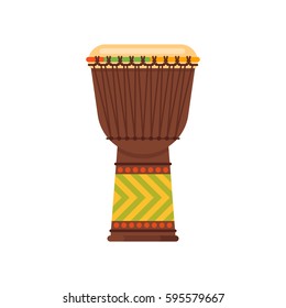 Vector flat style African drum musical instrument djembe. Icon for web. Isolated on white background.