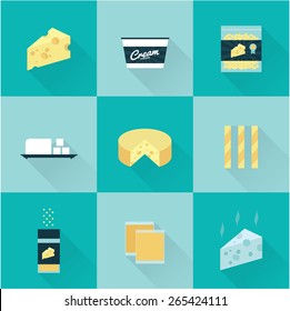 vector flat style all kind of cheese icon set