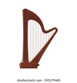 Vector flat style antique musical instrument harp. Icon for web. Isolated on white background.