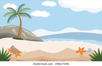 Vector flat style background of beach summer. sand coast