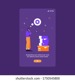 Vector flat style businessman having trouble with tasks to do. No idea concept. Man with the stars spinning around his head. Too many tasks and things to do in a short time.