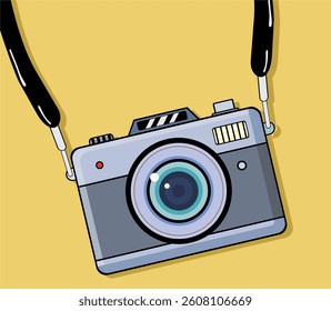 Vector flat style camera with strap