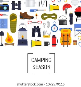 Vector flat style camping elements background illustration