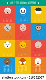 Vector Flat style cartoon 2016 calendar  Europe grid - weeks  star on Monday  with on color background