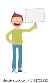 Vector flat style cartoon character. man with a sign
