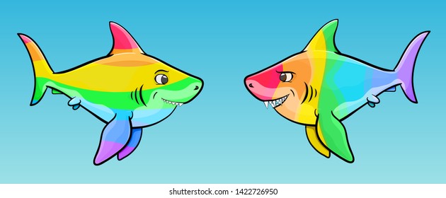 Vector flat style cartoon character. shark is gay
