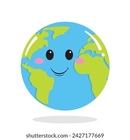 Vector de estilo plano de dibujos animados lindo globo tierra aislado sobre fondo blanco.