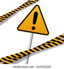 Vector flat style cartoon illustration isolated on background. Black and yellow stripes set. Warning tapes. Danger signs. Caution ,Barricade tape, Do not cross, police, scene barrier tape.Vector