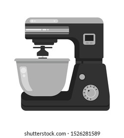 Vector flat style cartoon illustration isolated on white background. Mixer kitchen and cafe equipment. Machine for mixing food, tilt-head stand model in classic design.