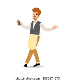 Vector flat style character barber guy with cipper. Isolated on white background.