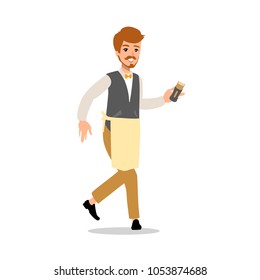 Vector flat style character barber guy with clipper. Isolated on white background.