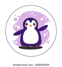 Vector flat style character funny baby penguin on pink background. Lovely image.