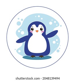 Vector flat style character nice baby penguin on blue background. Cute icon. 