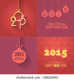 Vector Flat Style Christmas Hanging Objects Greeting Card, Background, Web Banner Design Red Backgrounds