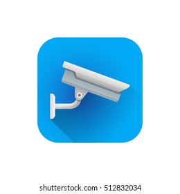 vector flat style colorful design street outdoor surveillance security camera illustration blue rounded square icon isolated white background
