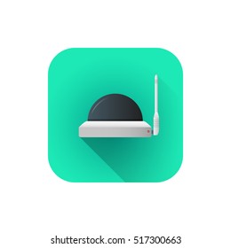 vector flat style colorful design remote wifi antenna surveillance dome security camera illustration green rounded square icon isolated white background
