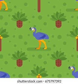 Vector flat style colorful seamless pattern with dinosaurs. 