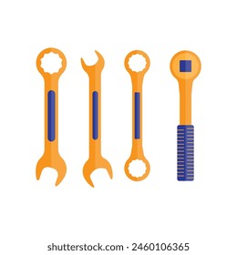 Vector flat style of deference type of wrench mechanic tools white background, mechanic tool and repairing hardware, copy space for text or design white background