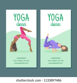 Vector flat style design template for yoga flyer. Women in different poses. Flyers for a yoga studio.