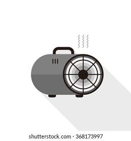vector flat style / electric heater / working, turned on / halogen lamp , carbon lamp / grey and black on white