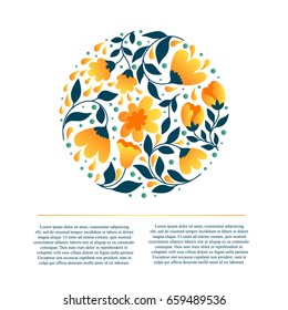 Vector flat  style floral logo in a shape of a circle. Circle with flowers and text. Business identity for boutique, organic cosmetics or flower shop.
