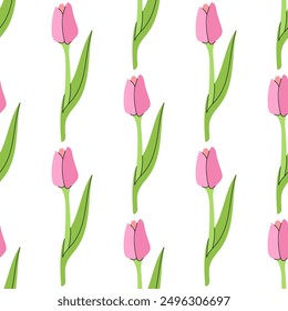 Vector flat style flower Illustration. Tulip seamless pattern. Back to School.	
